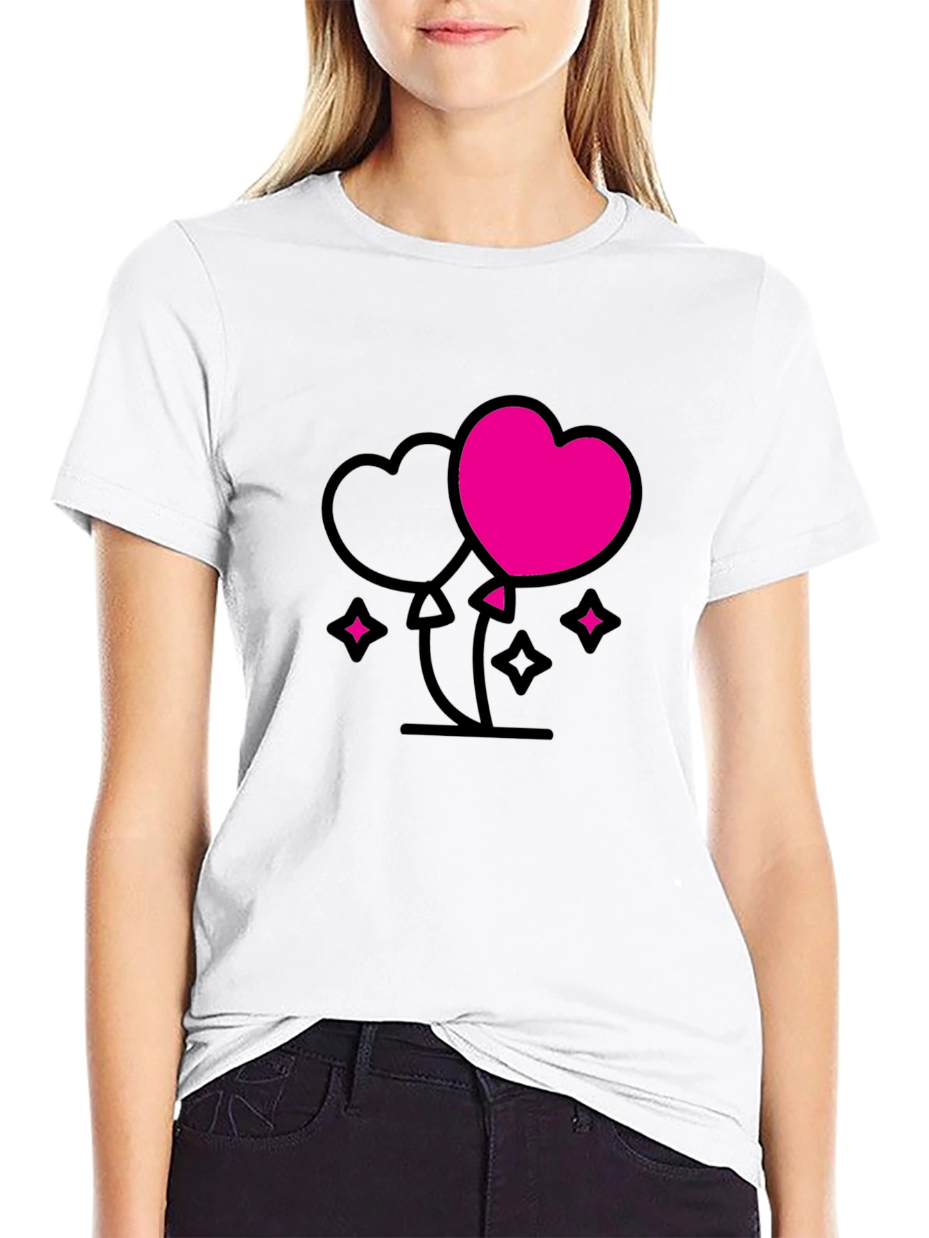 Heart Balloons Graphic Tee - Black Casual Shirt