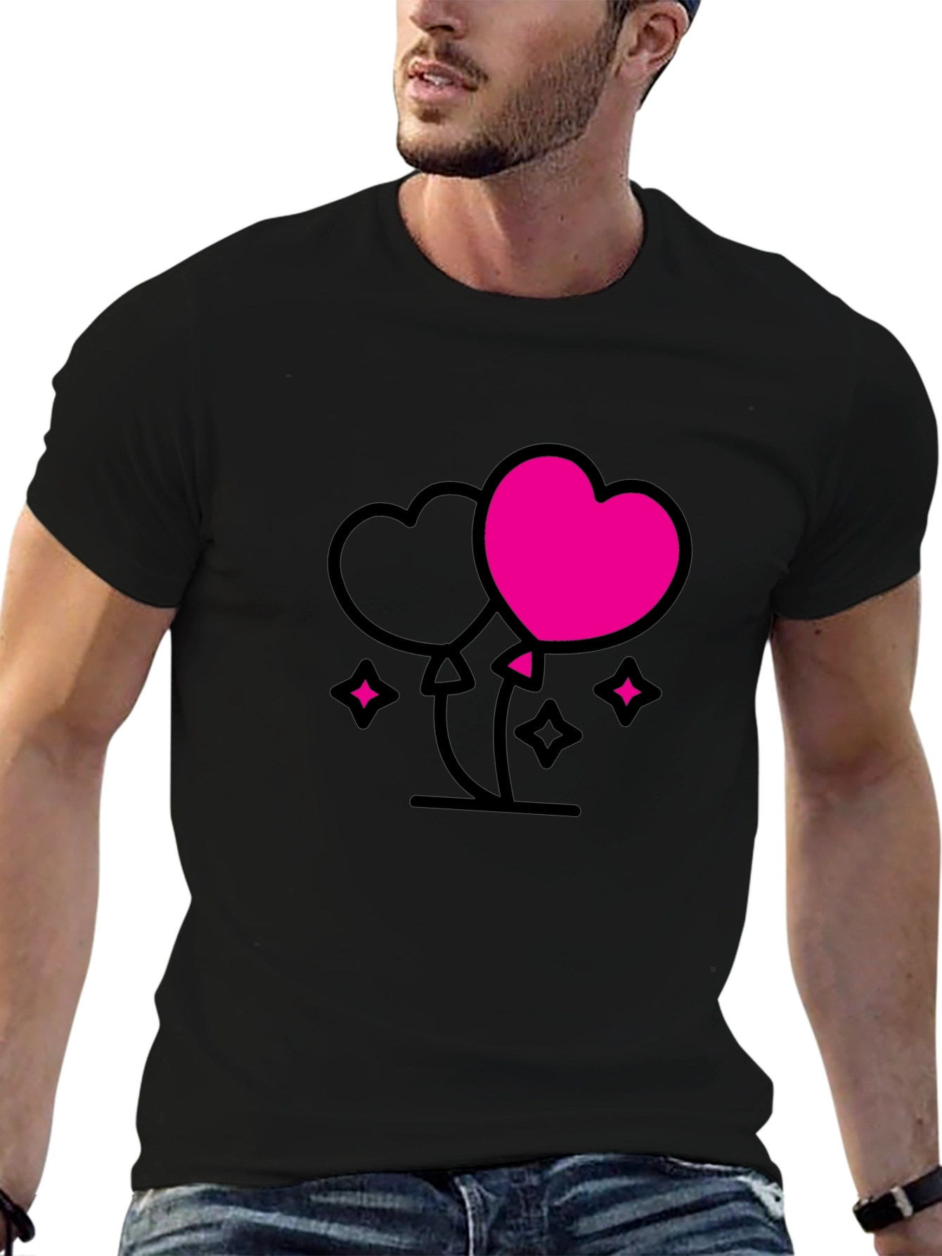 Heart Balloons Graphic Tee - Black Casual Shirt
