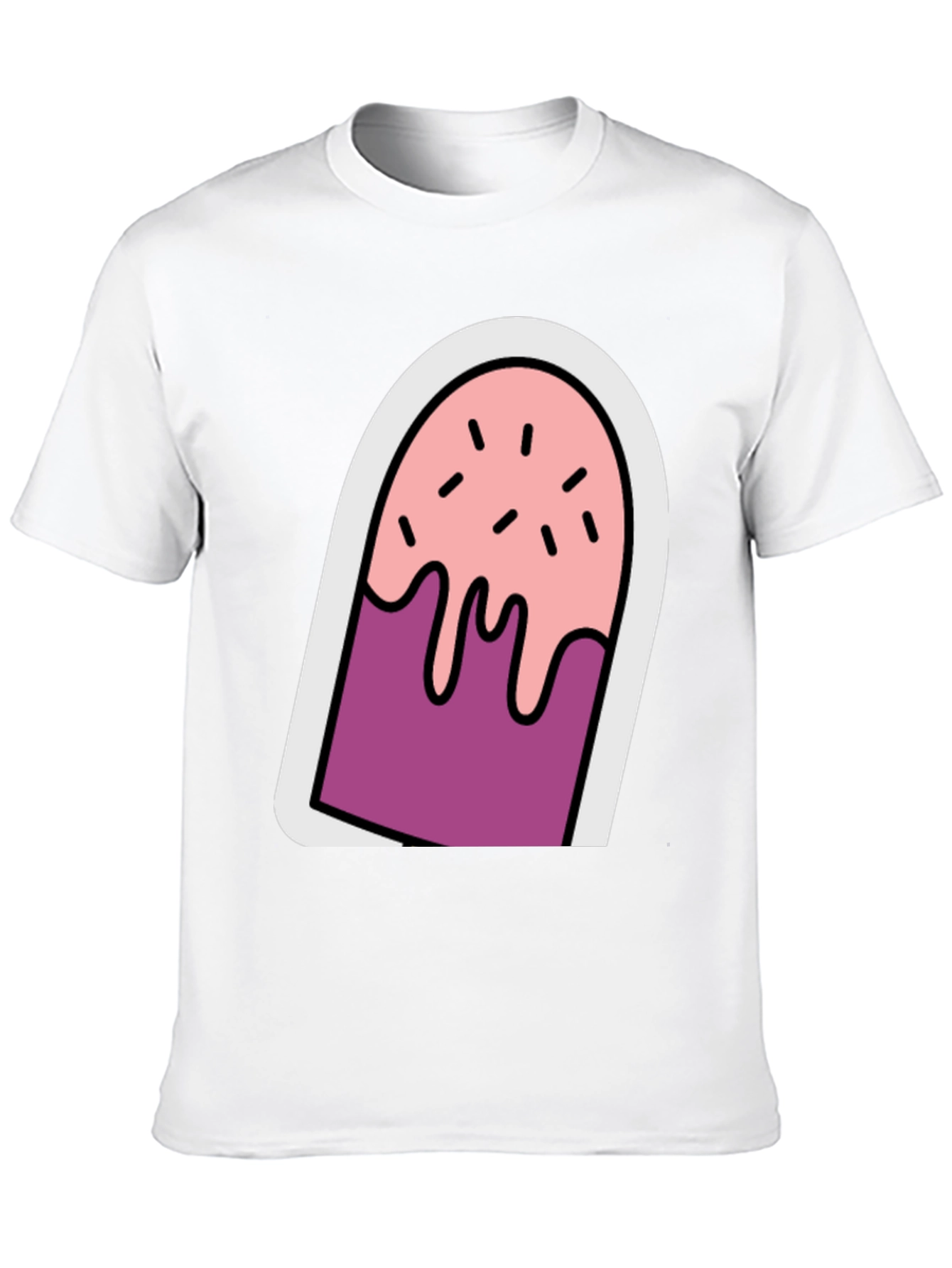 Cartoon Popsicle Graphic Tee - Black Cotton Casual