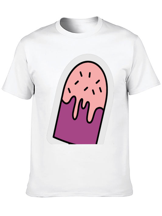 Cartoon Popsicle Graphic Tee - Black Cotton Casual