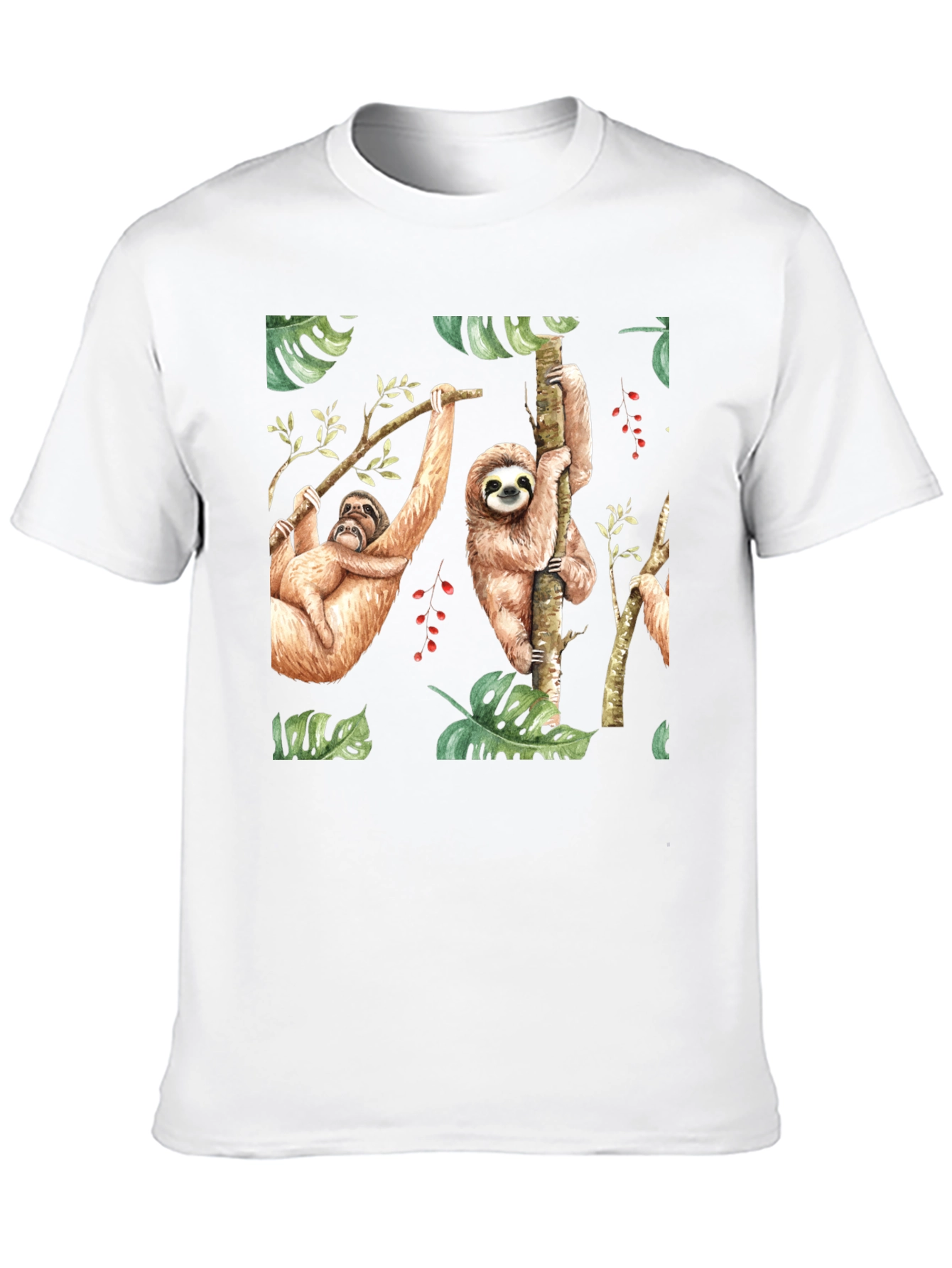 Cute Sloth Print Black T-Shirt