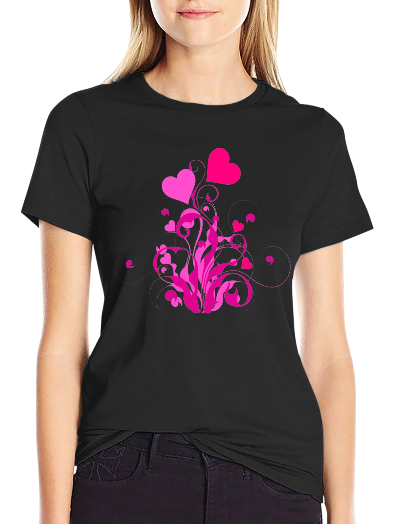 Heart Swirl Graphic Tee - Black Casual Shirt