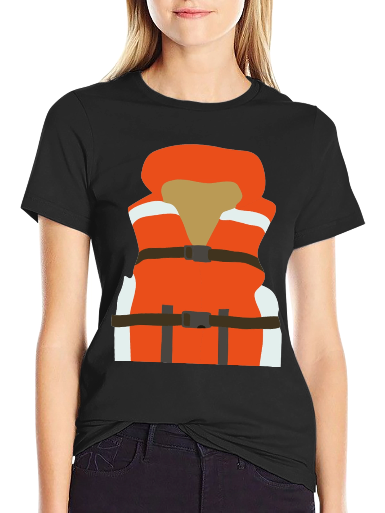 Life Vest Graphic Tee - Black Cotton T-Shirt