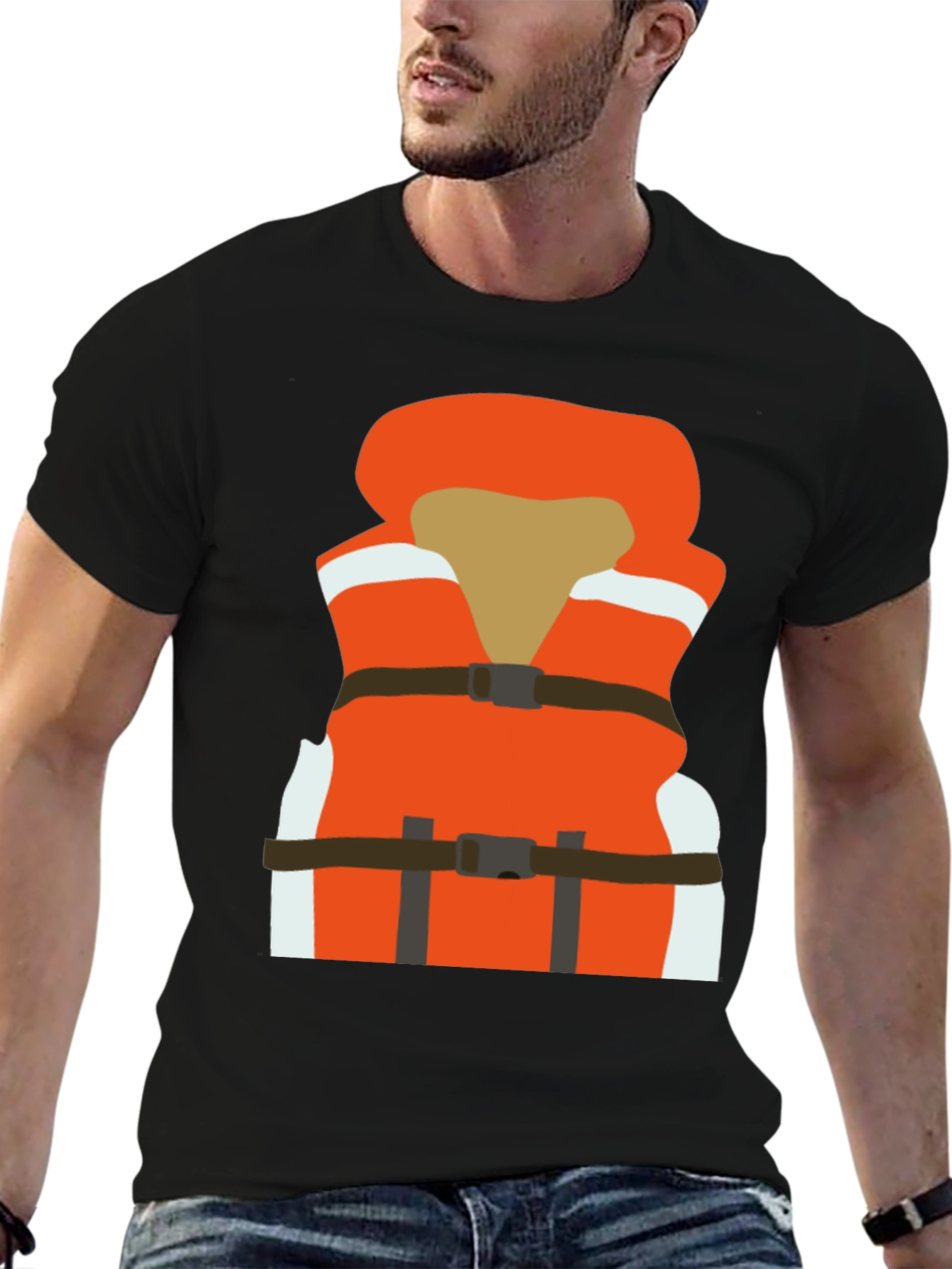 Life Vest Graphic Tee - Black Cotton T-Shirt