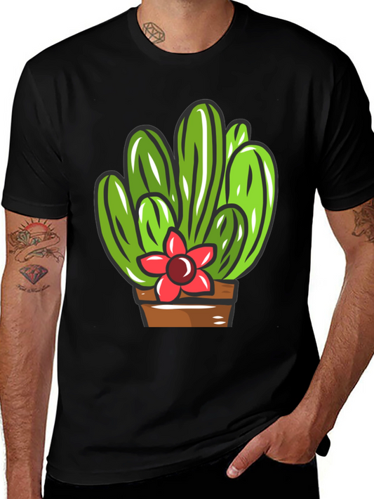 Cactus Flower Graphic T-Shirt - Black Cotton Tee