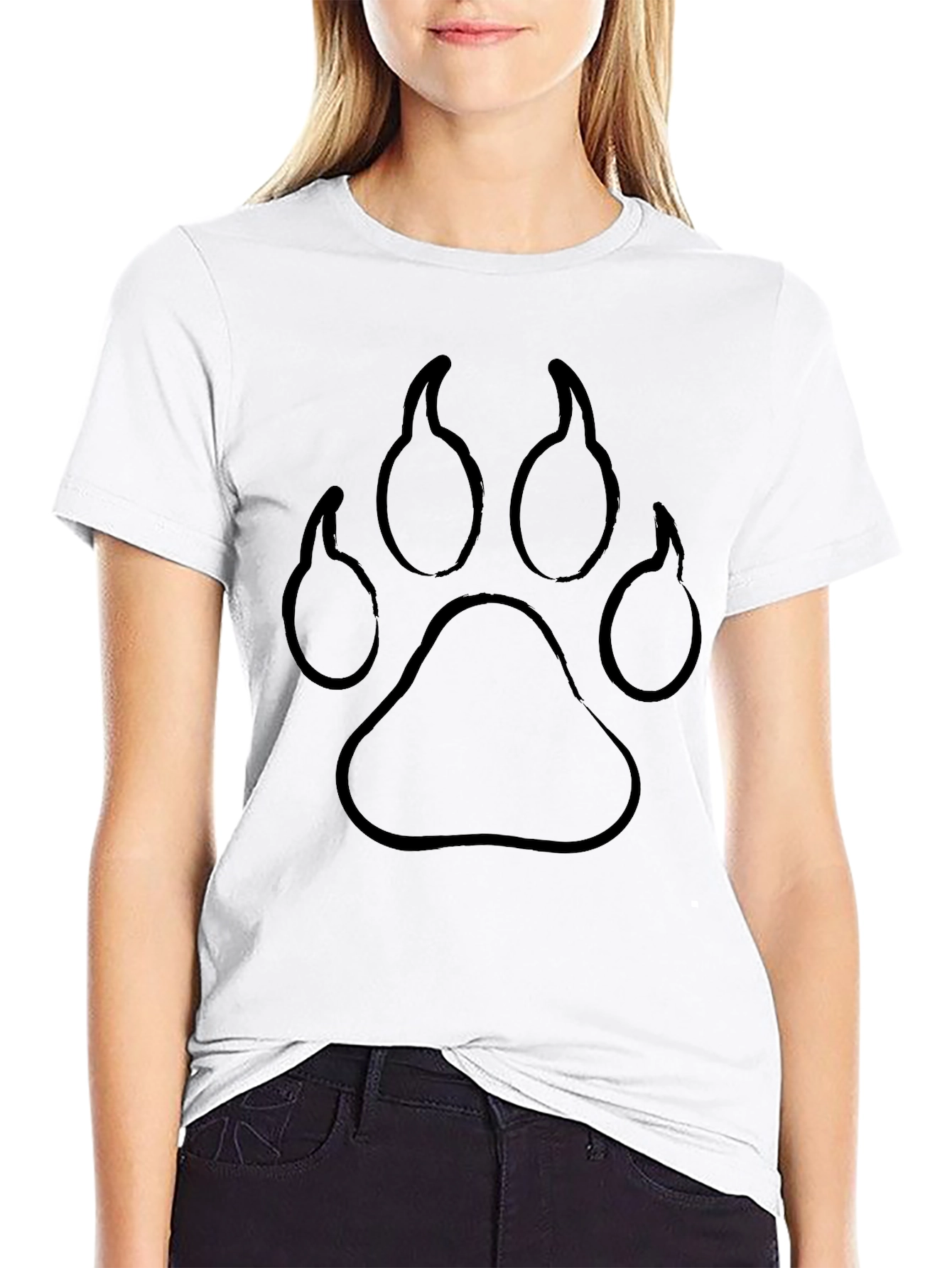 Black Paw Print Graphic Tee - Casual Style