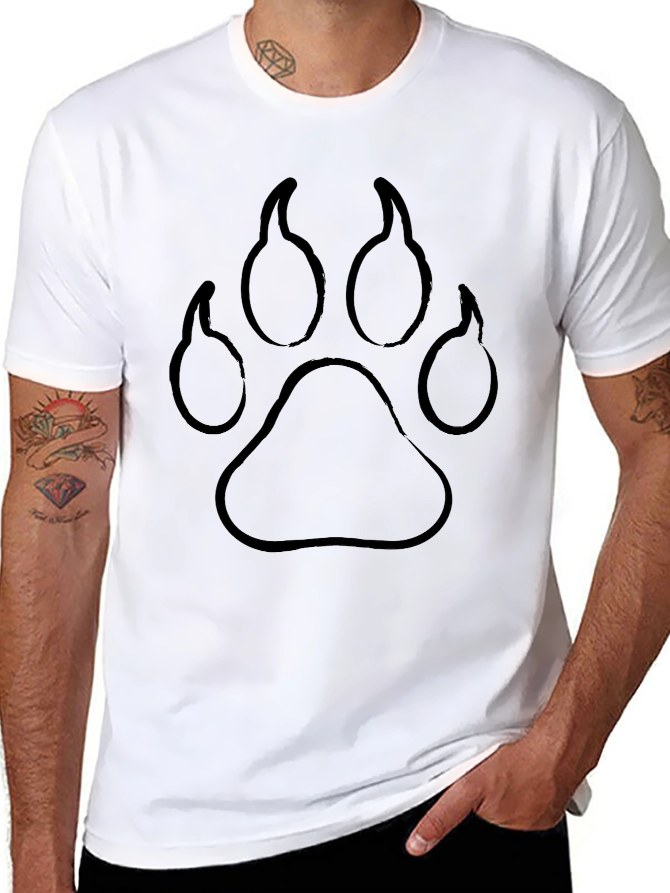 Black Paw Print Graphic Tee - Casual Style