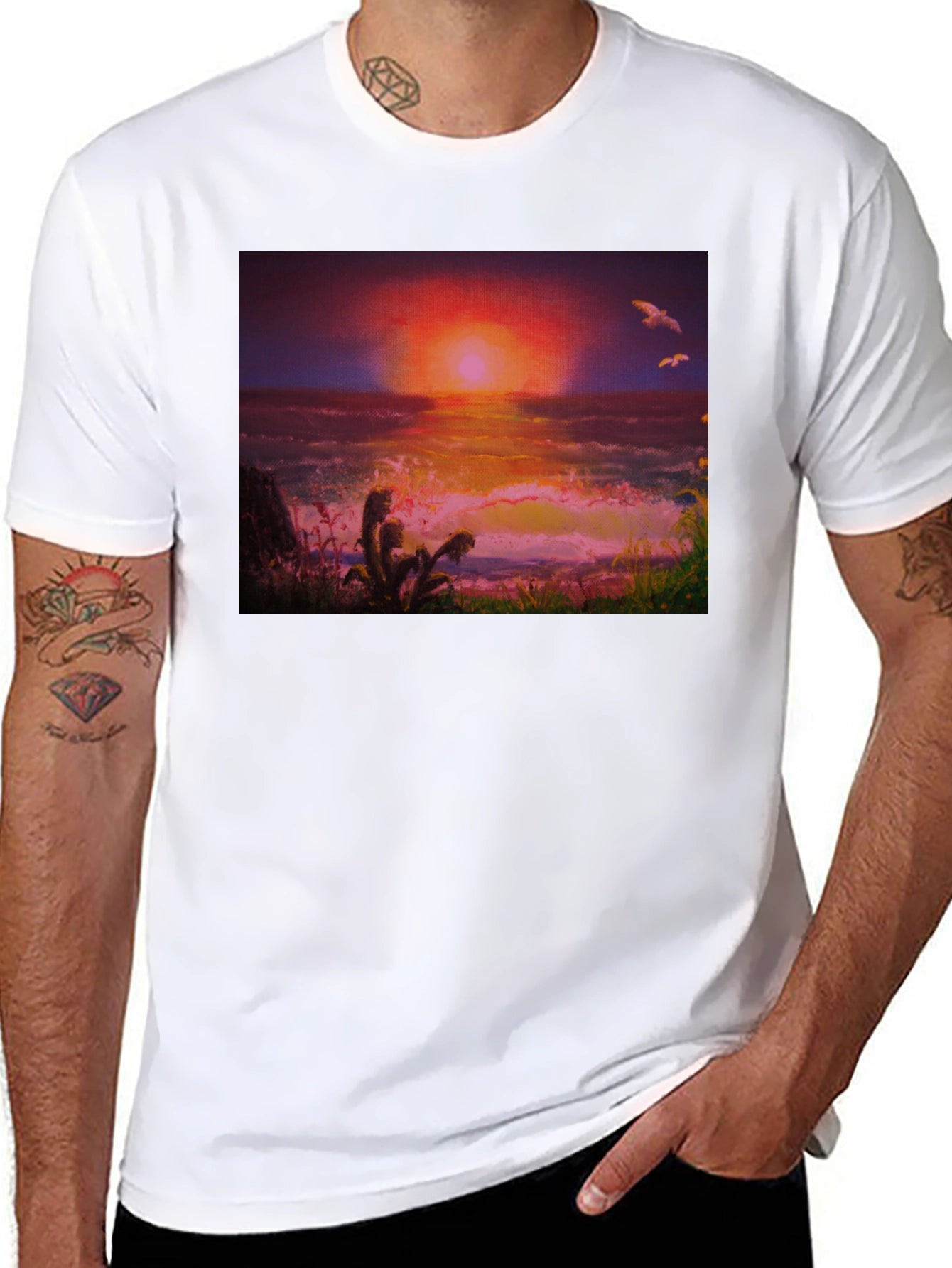 Sunset Ocean Graphic Tee - Premium Cotton Blend