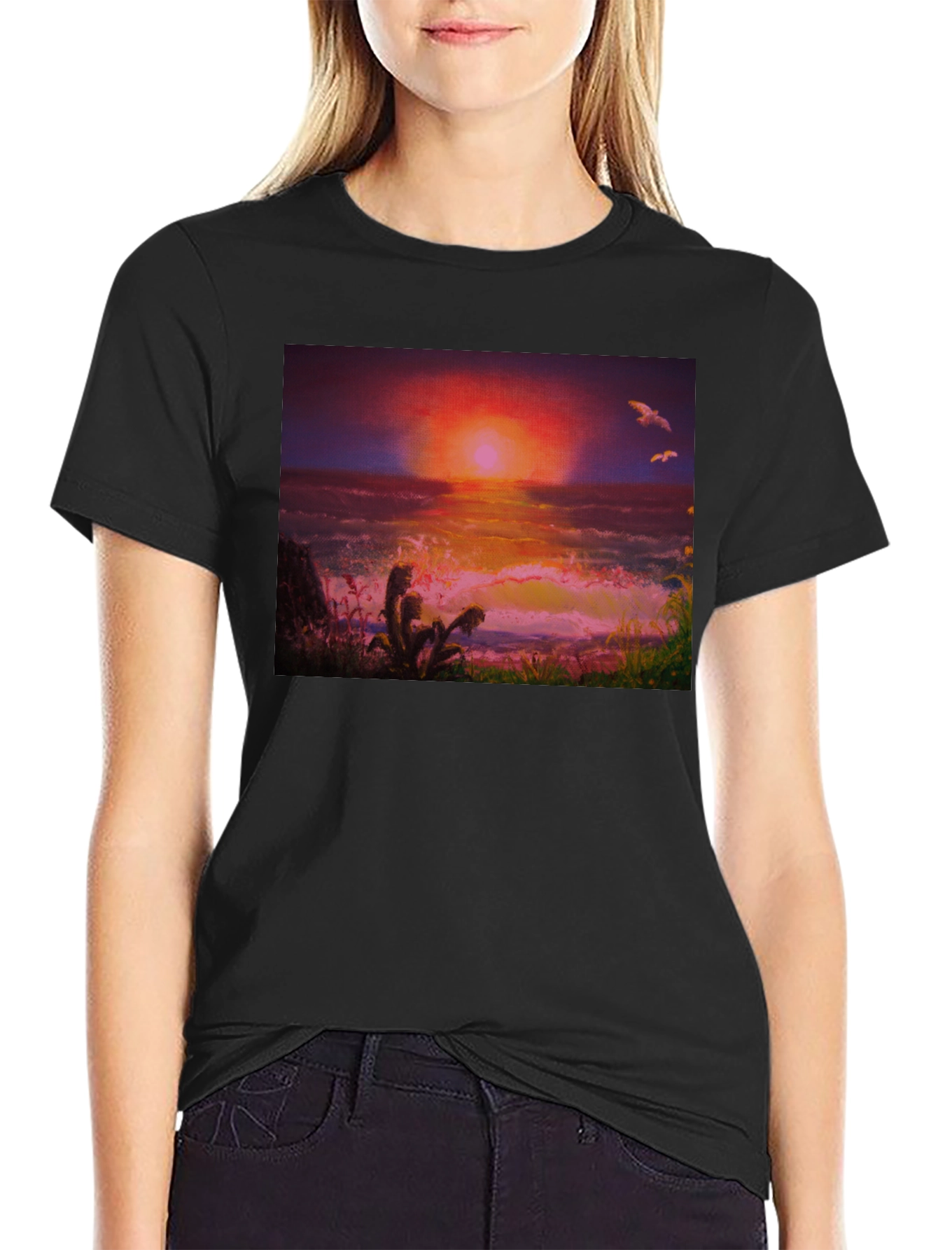 Sunset Ocean Graphic Tee - Premium Cotton Blend