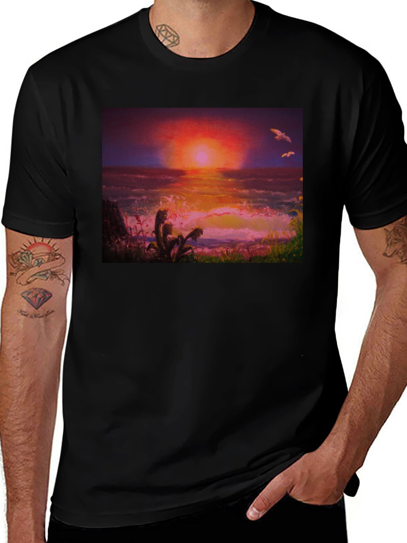 Sunset Ocean Graphic Tee - Premium Cotton Blend