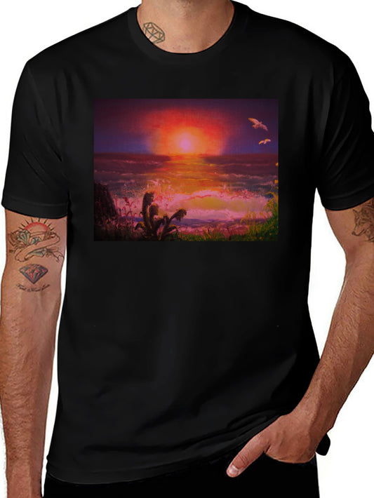 Sunset Ocean Graphic Tee - Premium Cotton Blend