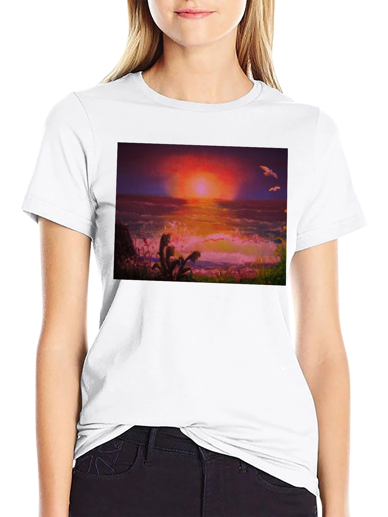 Sunset Ocean Graphic Tee - Premium Cotton Blend