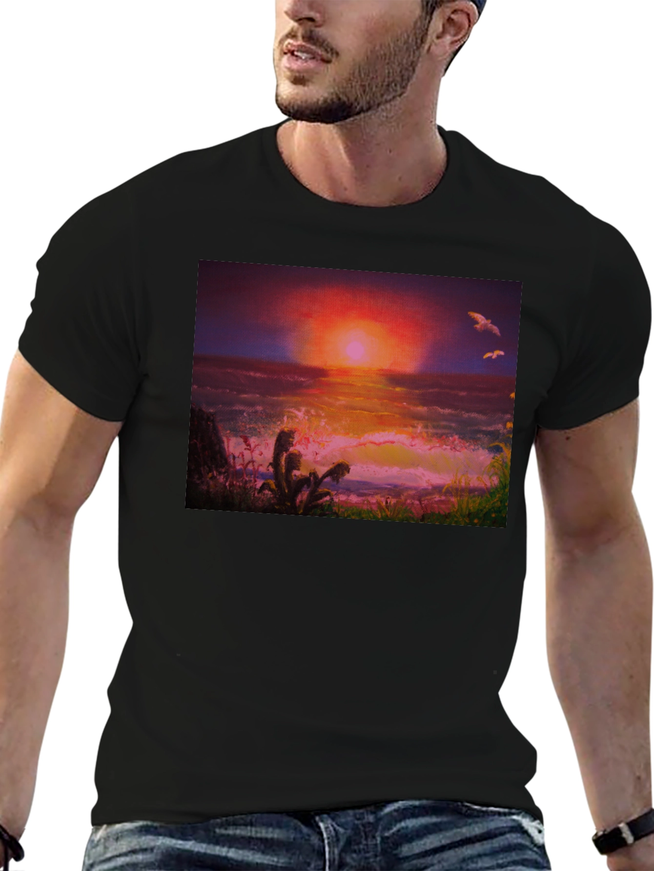 Sunset Ocean Graphic Tee - Premium Cotton Blend