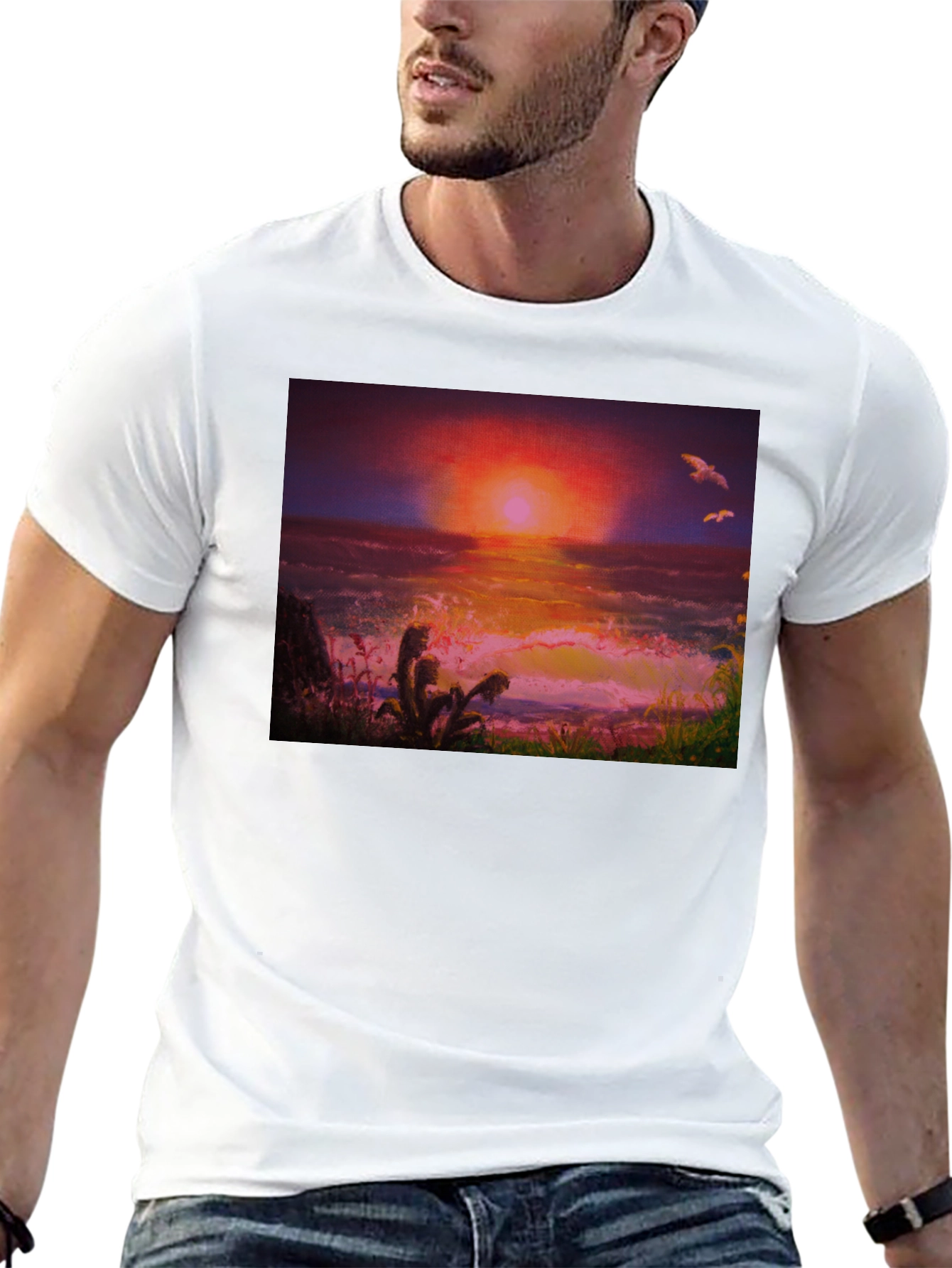 Sunset Ocean Graphic Tee - Premium Cotton Blend