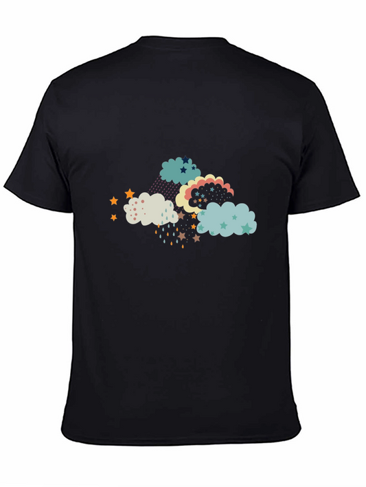 Cloud and Star Print Black T-Shirt