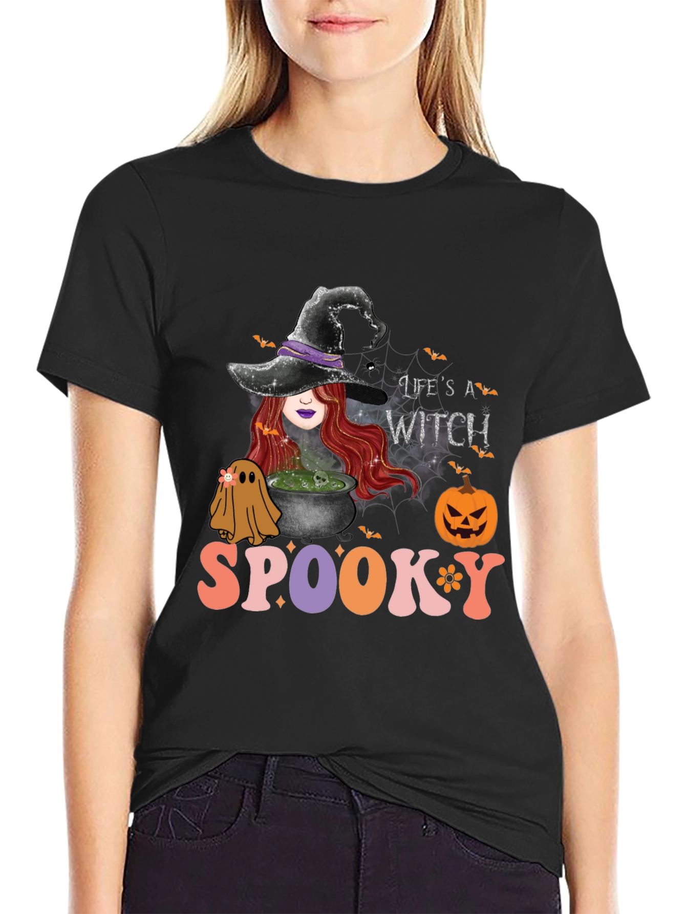 Lifes A Witch Spooky Halloween Graphic T-Shirt