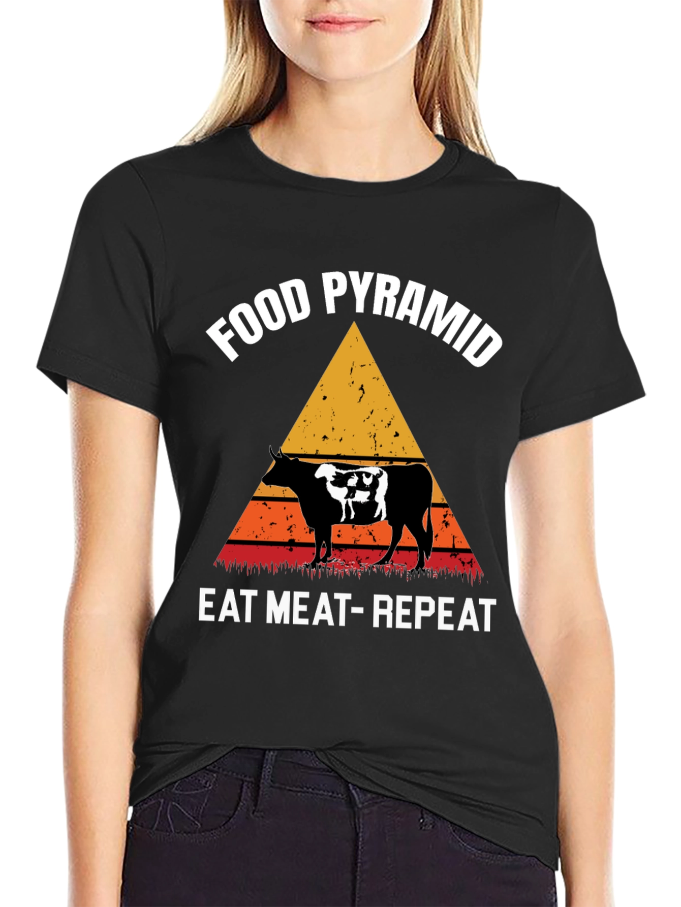 Food Pyramid Eat Meat Repeat Graphic Tee