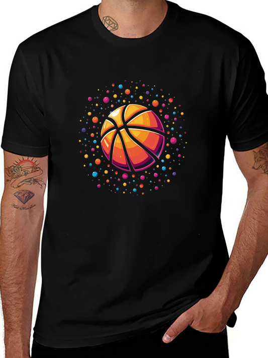 Colorful Basketball Graphic Black T-Shirt