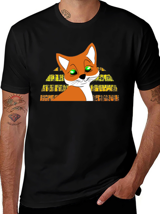 Cartoon Fox Graphic Tee - Mens Black T-Shirt