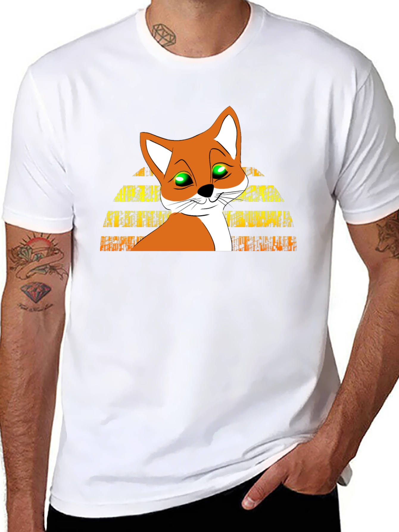 Cartoon Fox Graphic Tee - Mens Black T-Shirt