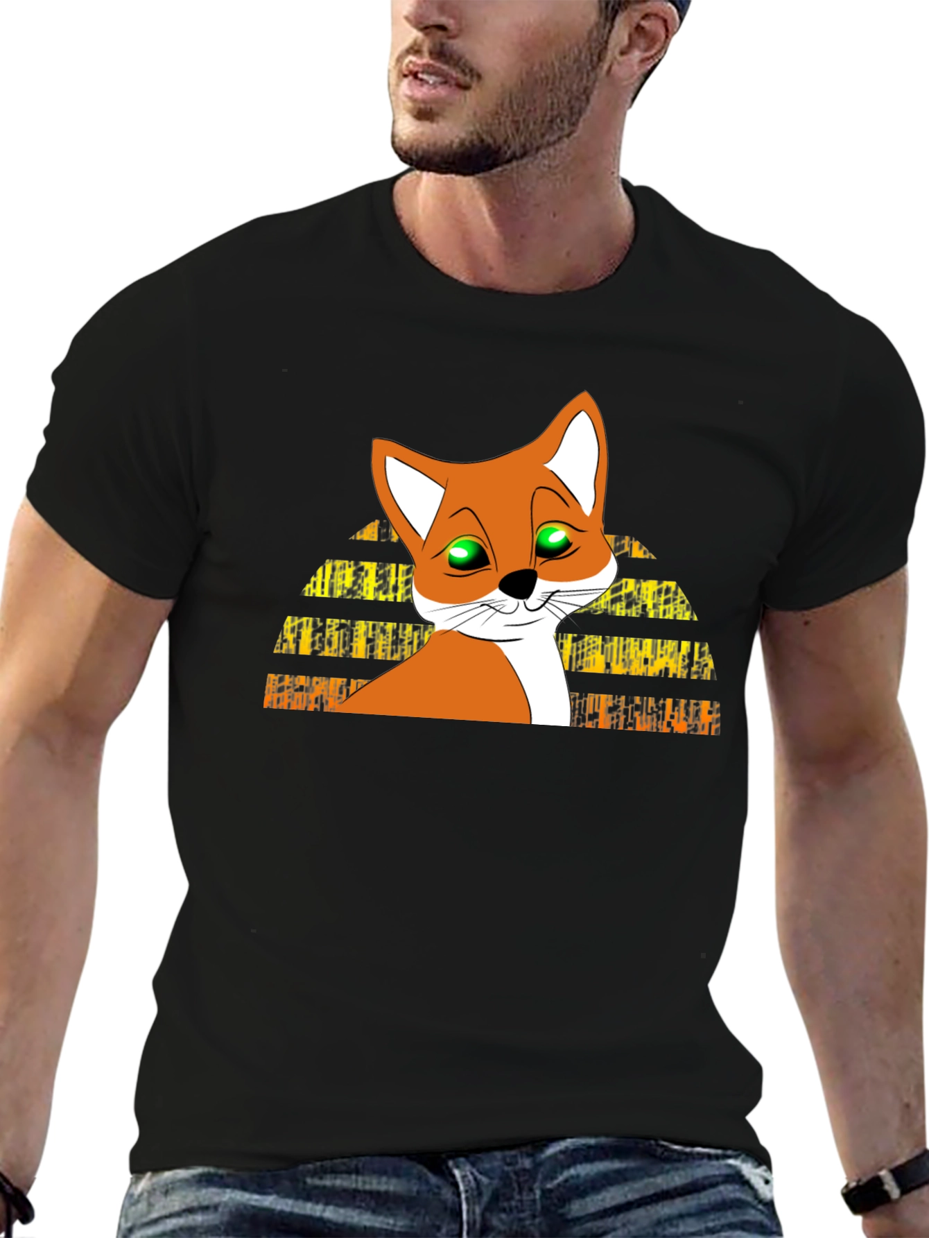 Cartoon Fox Graphic Tee - Mens Black T-Shirt