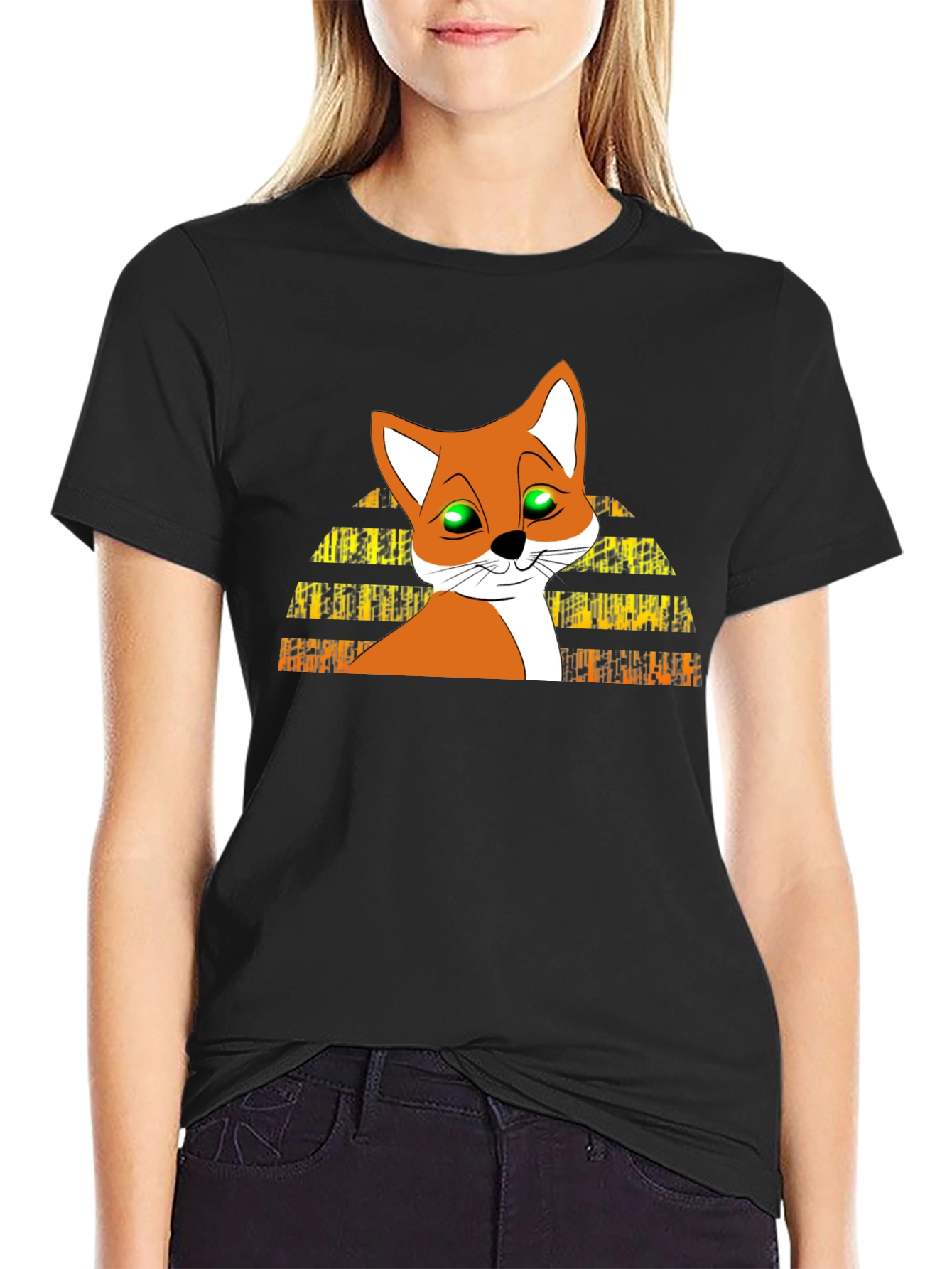 Cartoon Fox Graphic Tee - Mens Black T-Shirt