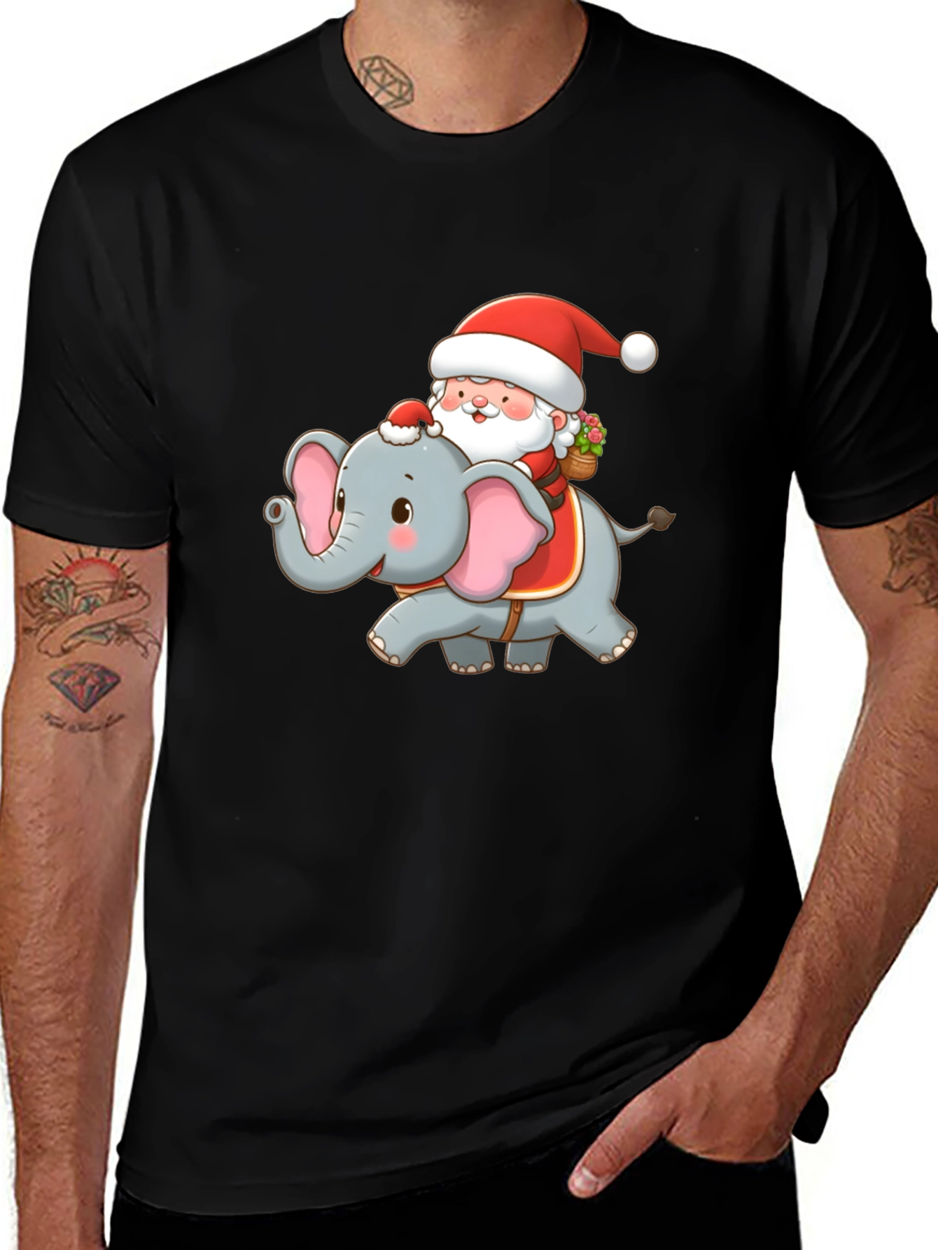Santa Riding Elephant Graphic Tee