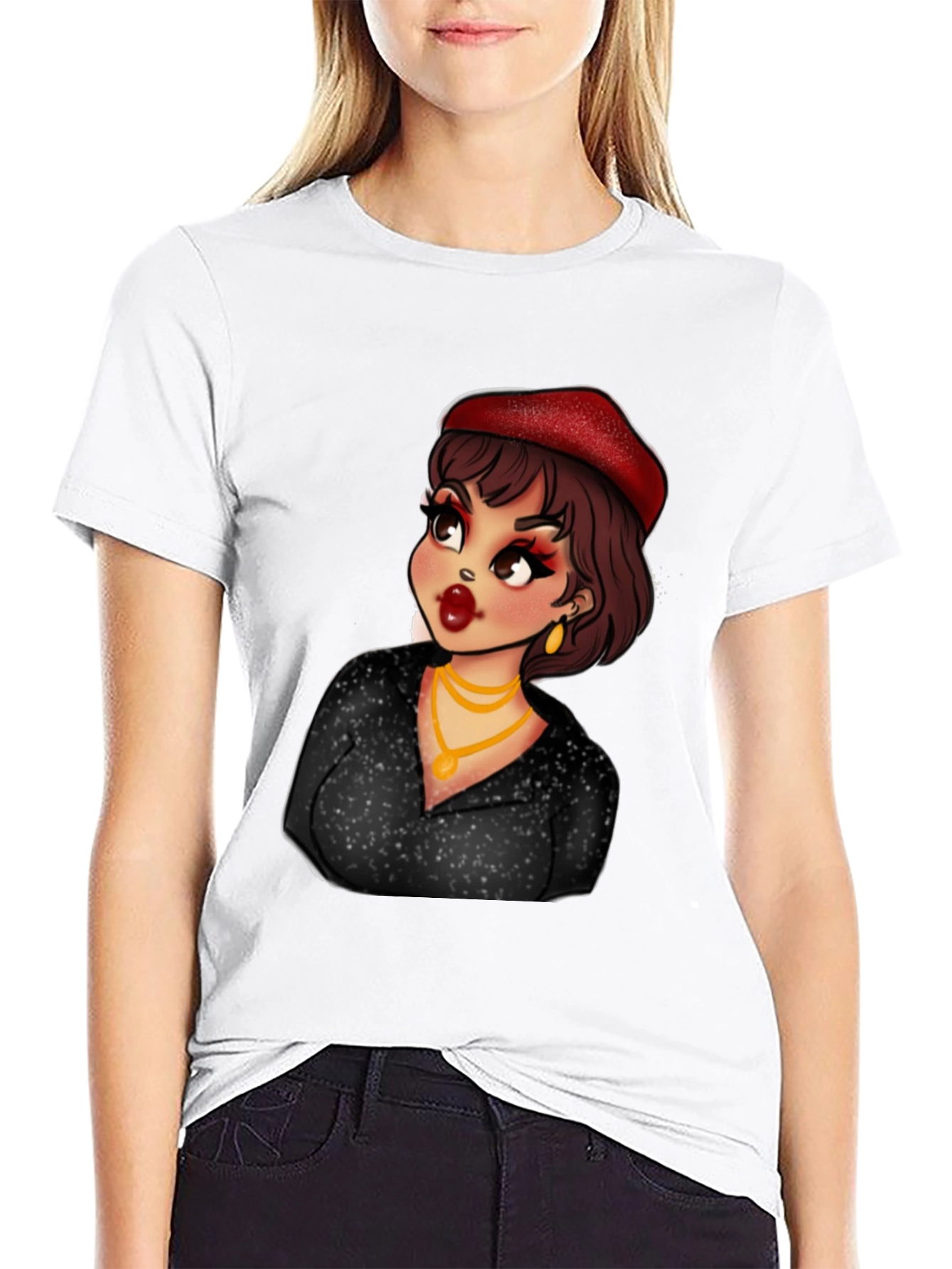 Cartoon Woman Graphic T-Shirt Black