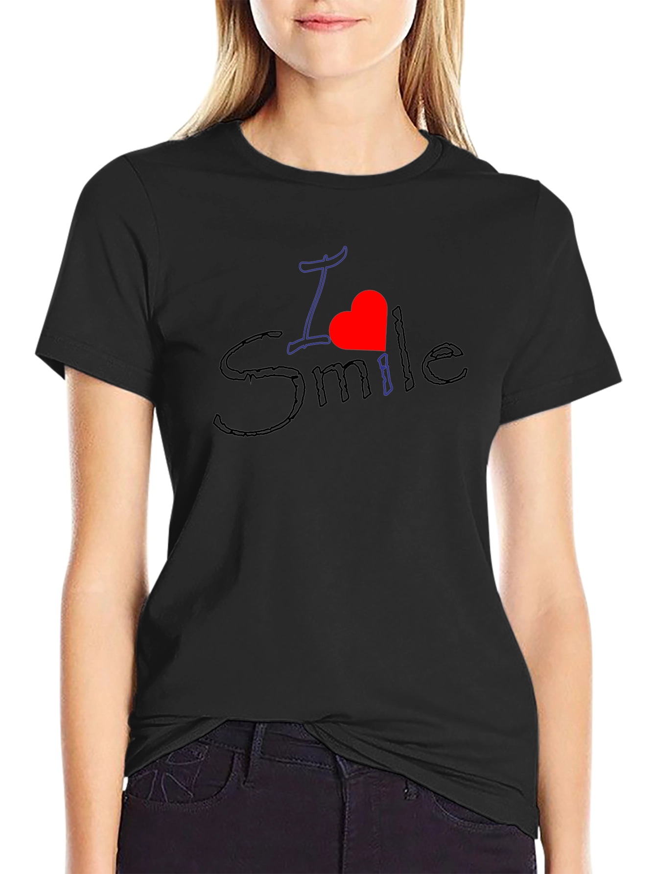 I Heart Smile - Black Crew Neck Tee