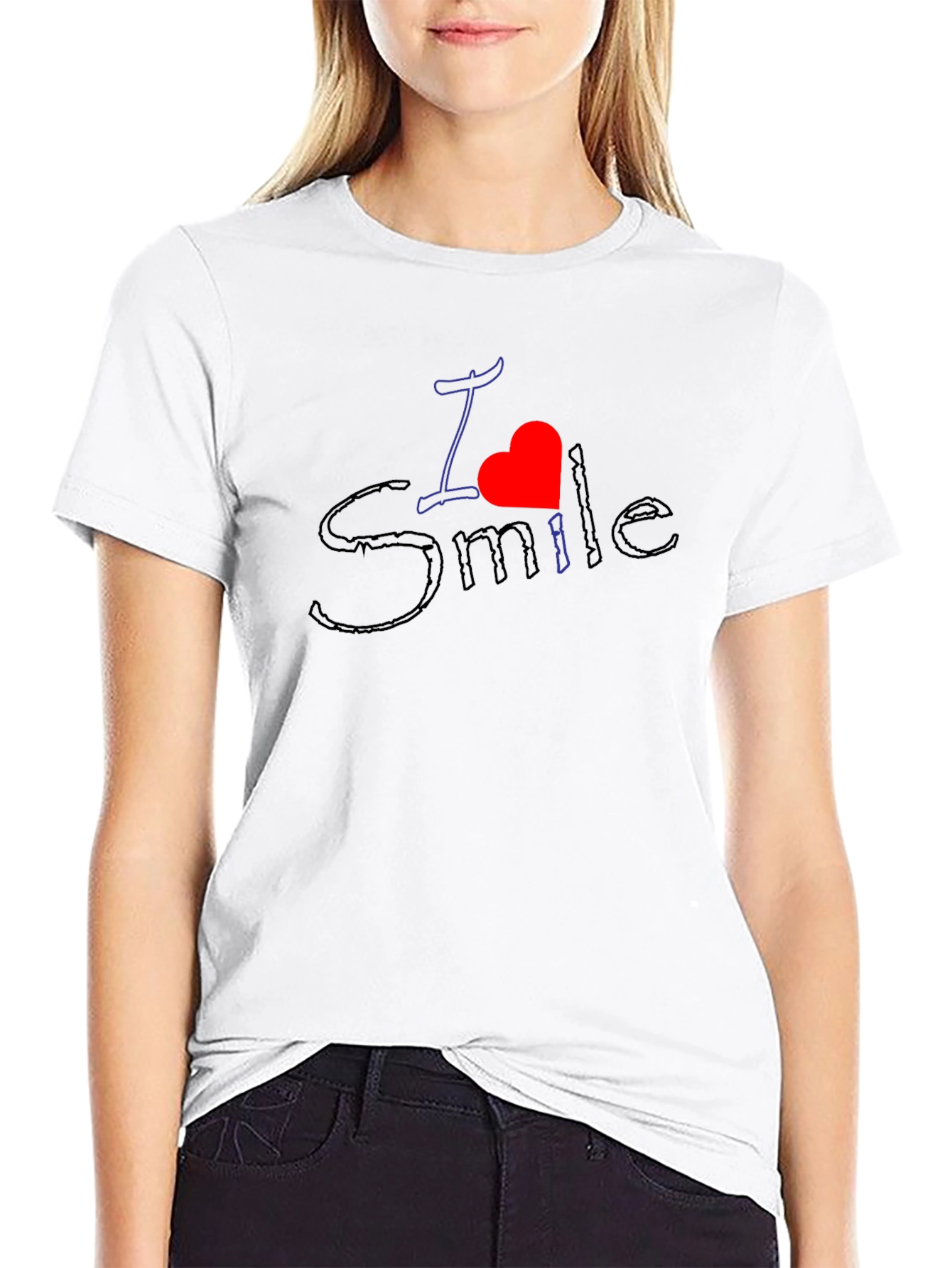 I Heart Smile - Black Crew Neck Tee