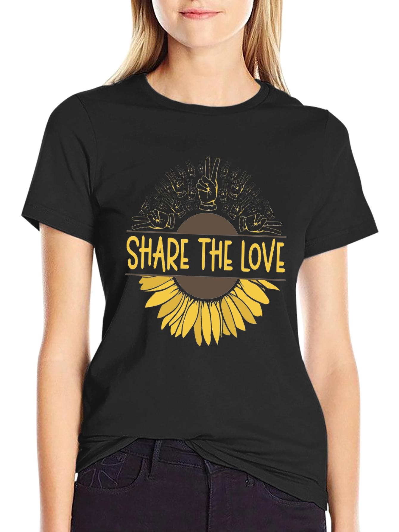Share the Love Sunflower Graphic Tee - Black