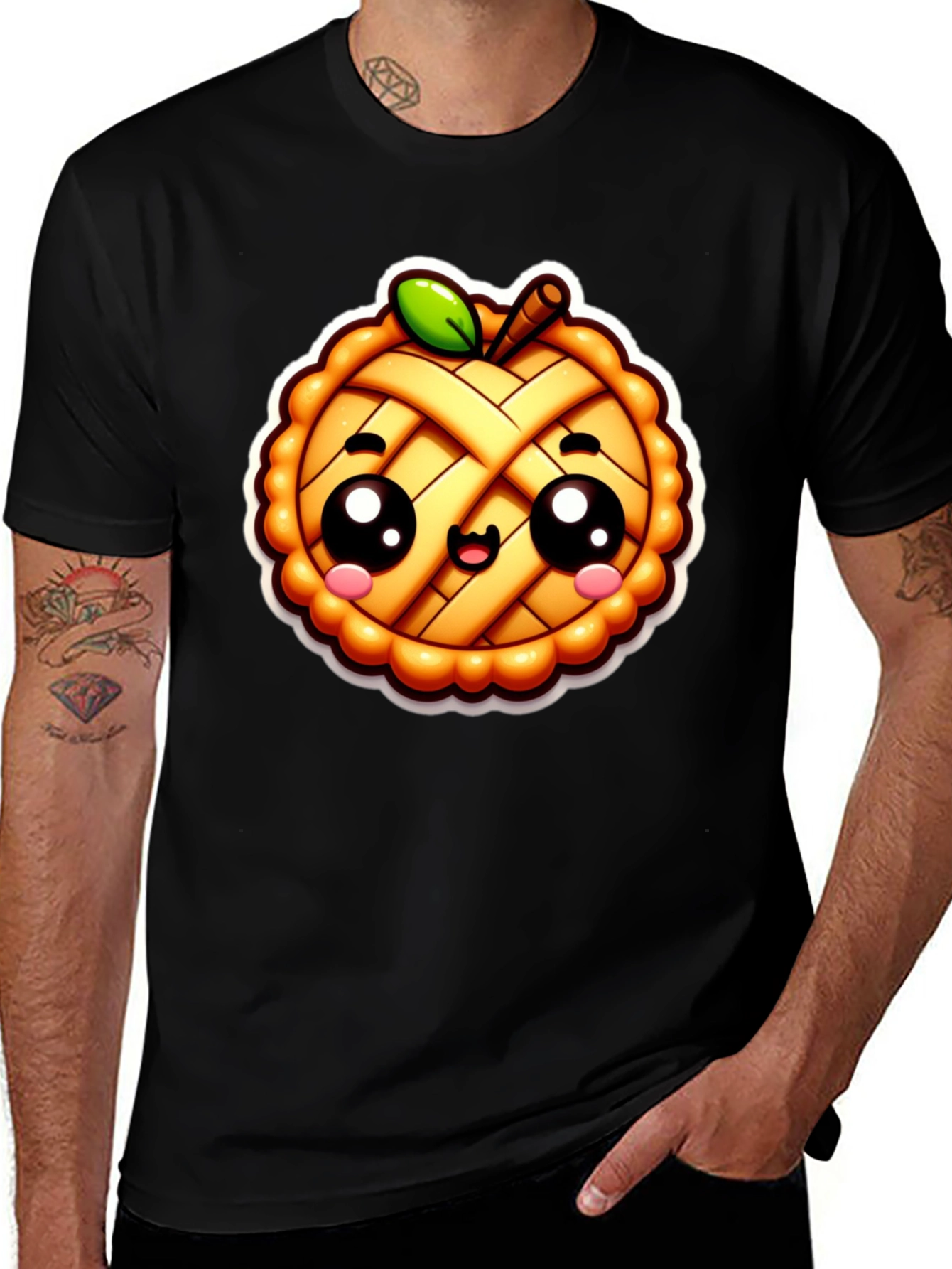 Cute Apple Pie Cartoon Black T-Shirt
