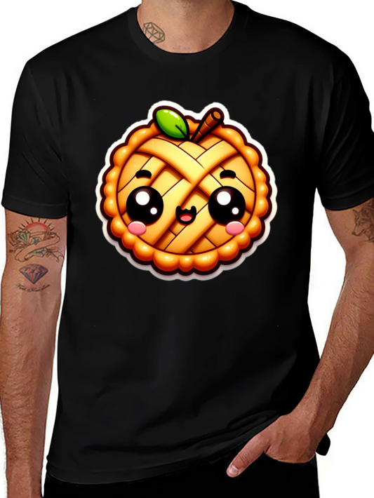 Cute Apple Pie Cartoon Black T-Shirt