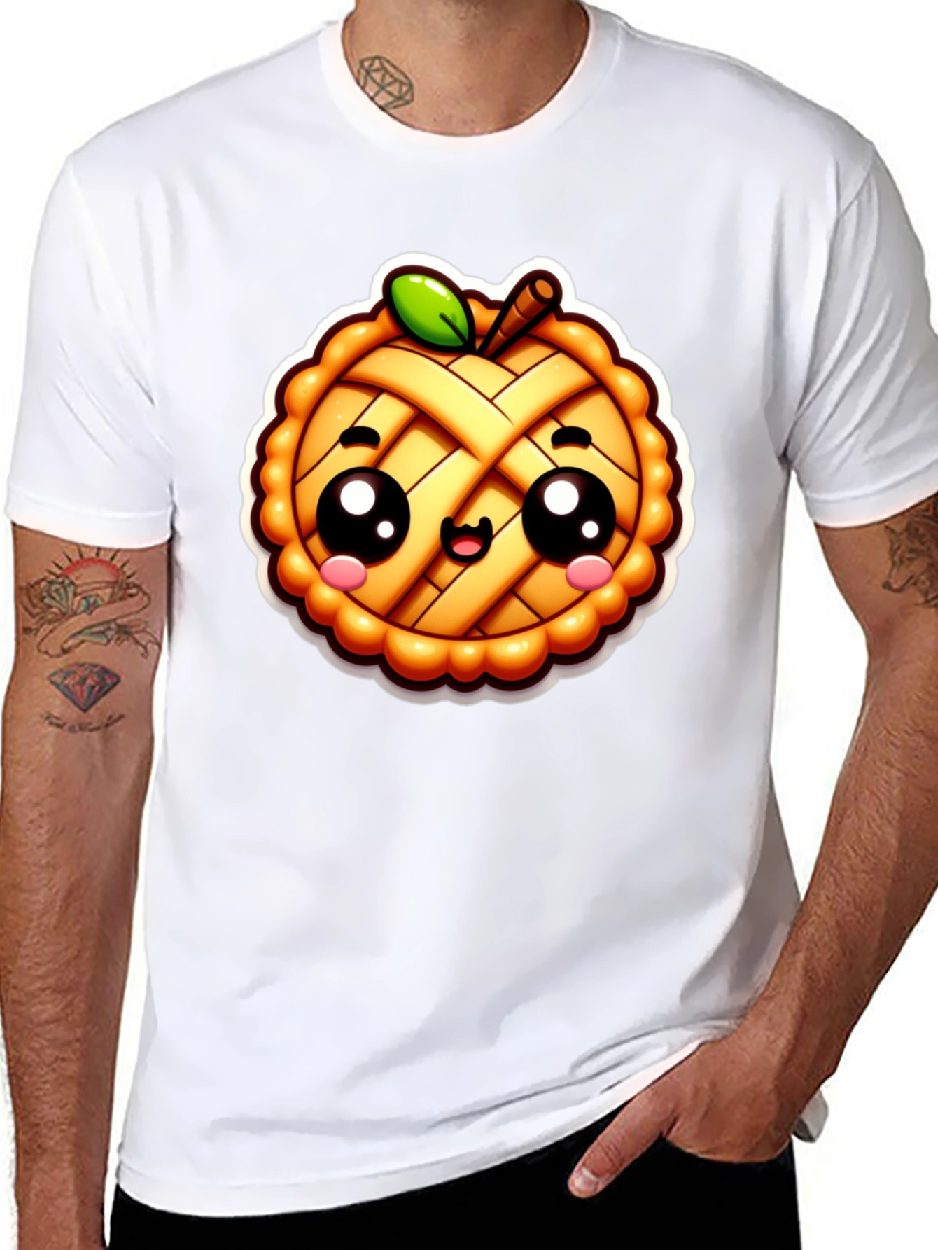 Cute Apple Pie Cartoon Black T-Shirt