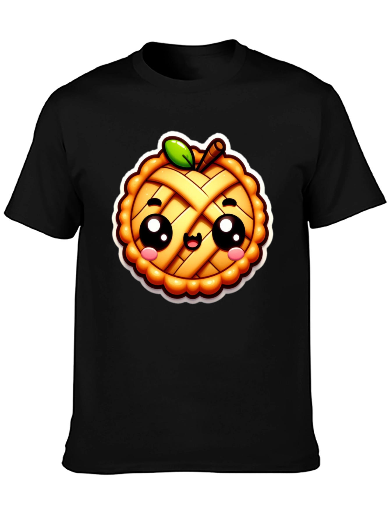 Cute Apple Pie Cartoon Black T-Shirt