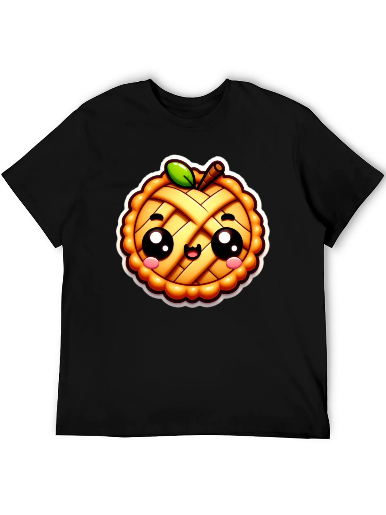 Cute Apple Pie Cartoon Black T-Shirt