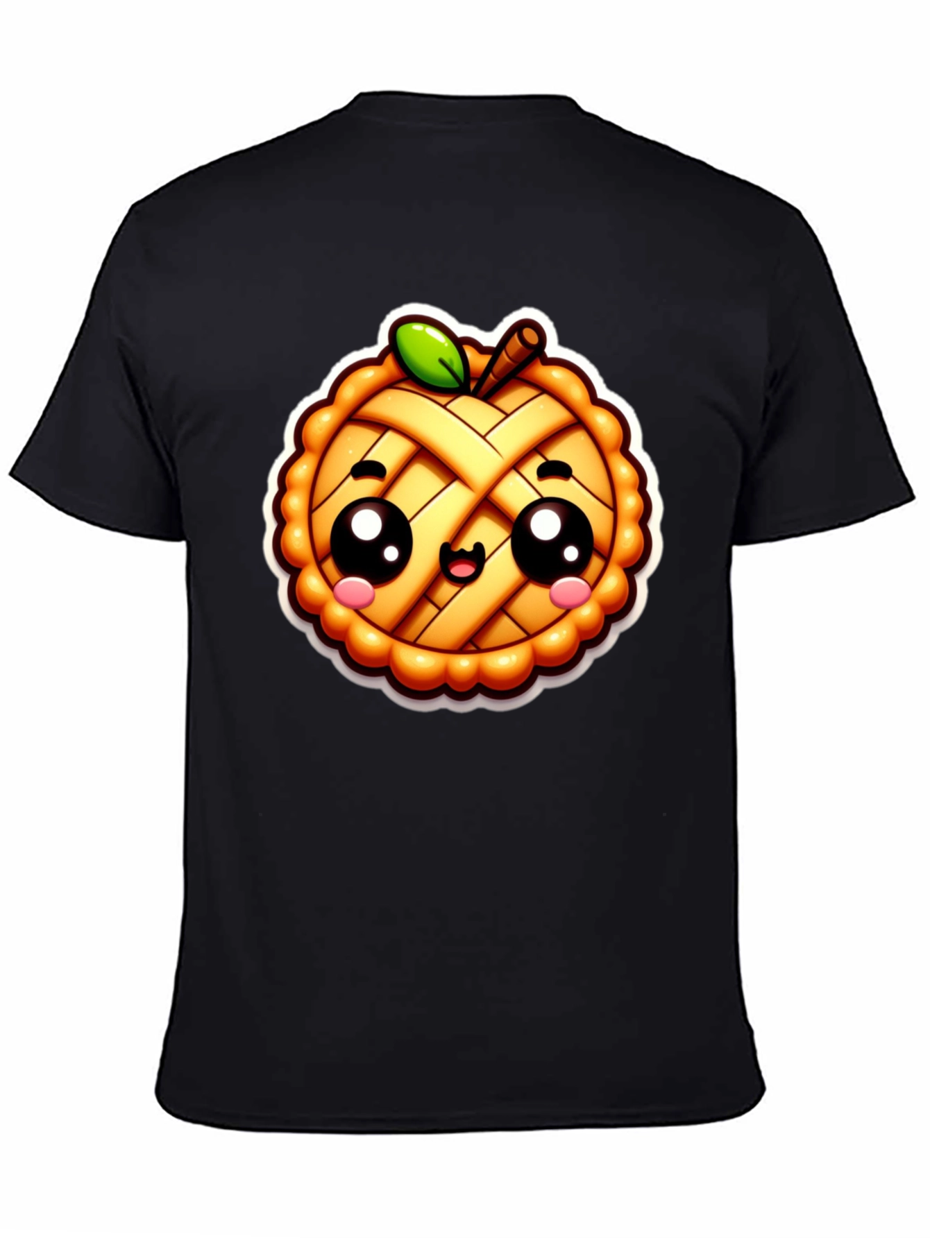 Cute Apple Pie Cartoon Black T-Shirt