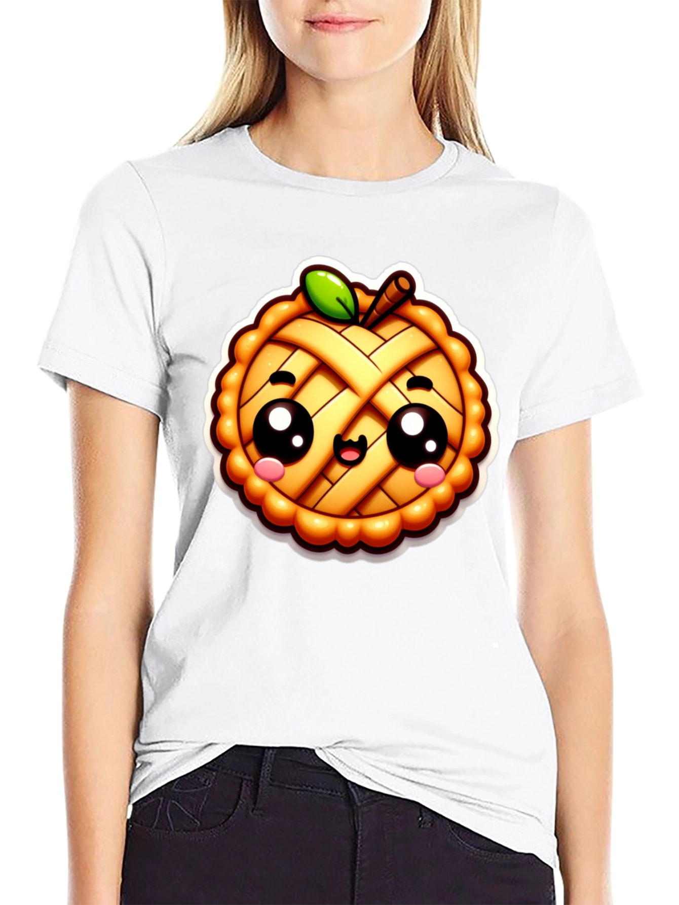 Cute Apple Pie Cartoon Black T-Shirt