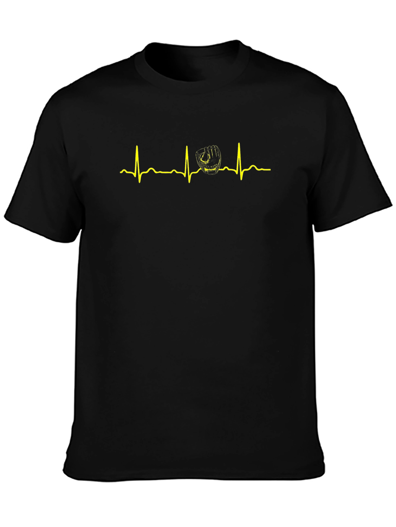 Baseball Glove Heartbeat T-Shirt - Black