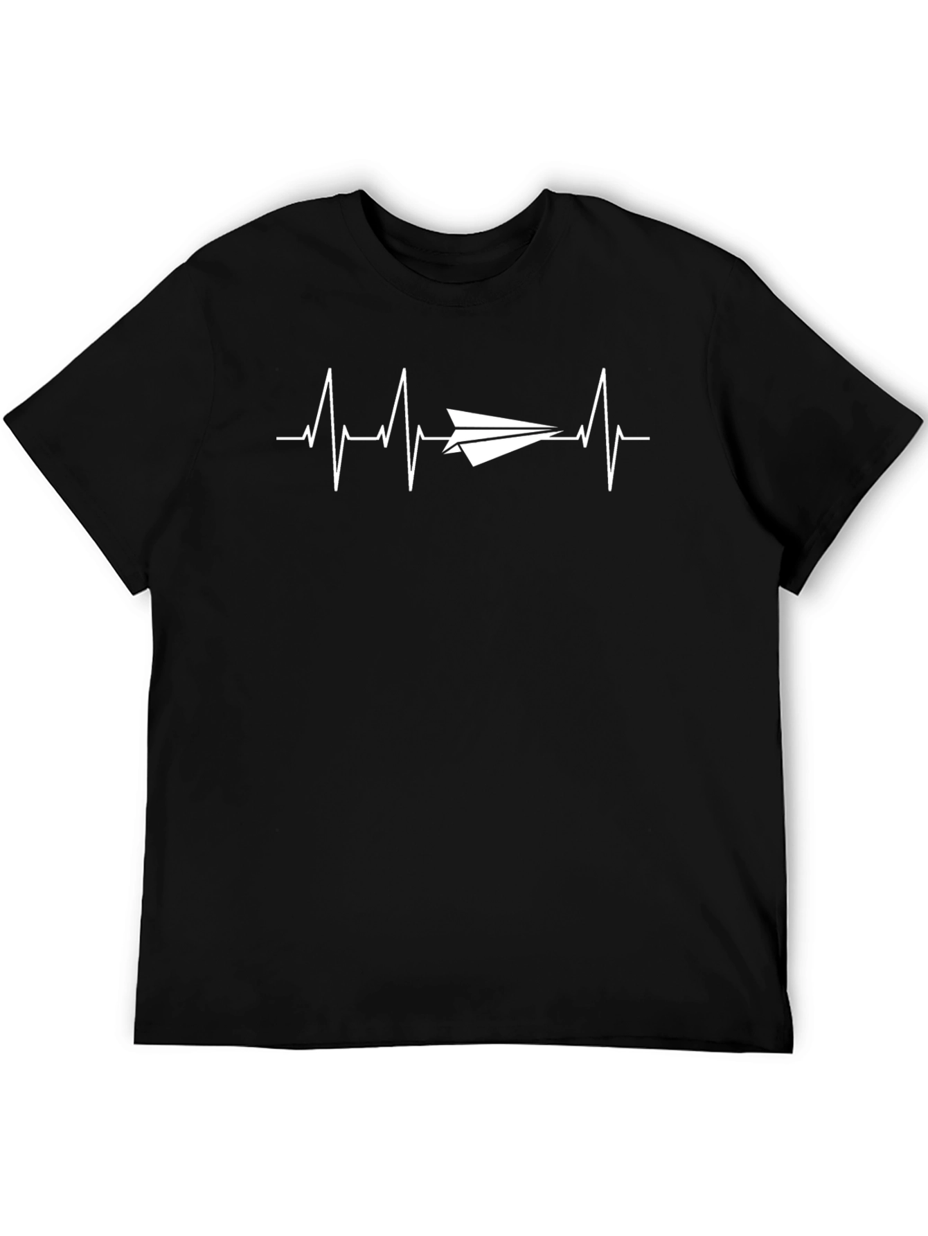 Airplane Heartbeat Graphic Tee - Black Cotton T-Shirt