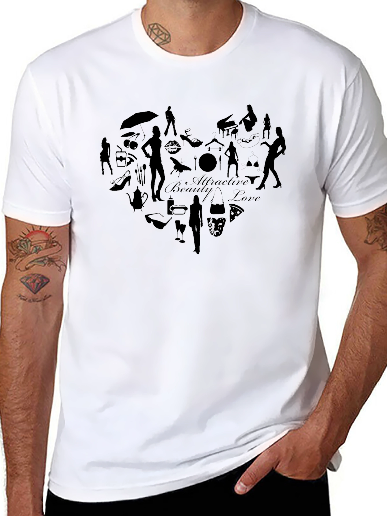 Mens Black T-Shirt with Heart Design