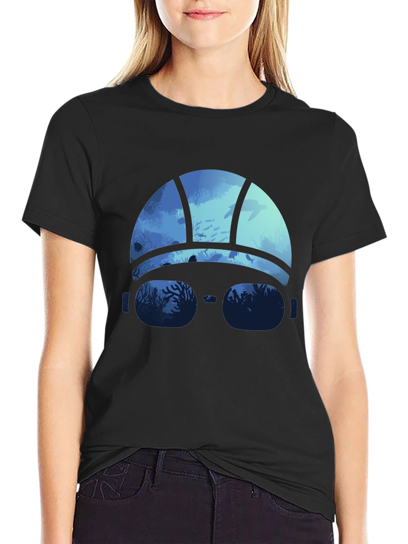 Ocean Diver Graphic Tee - Black Cotton T-Shirt