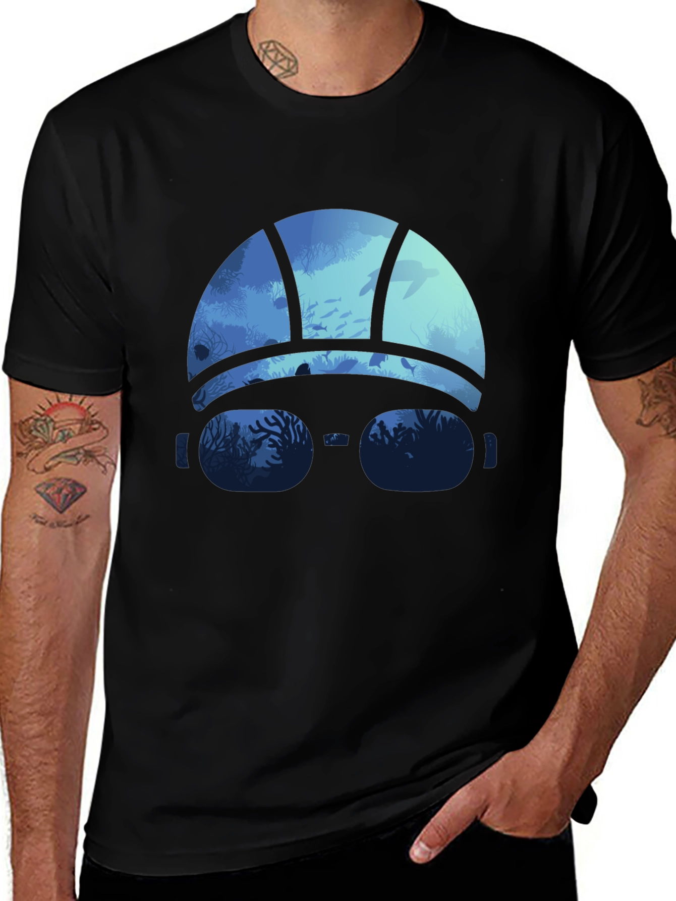 Ocean Diver Graphic Tee - Black Cotton T-Shirt