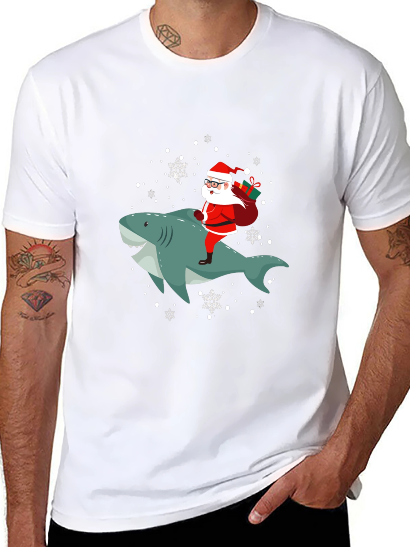 Santa Riding Shark Christmas T-Shirt