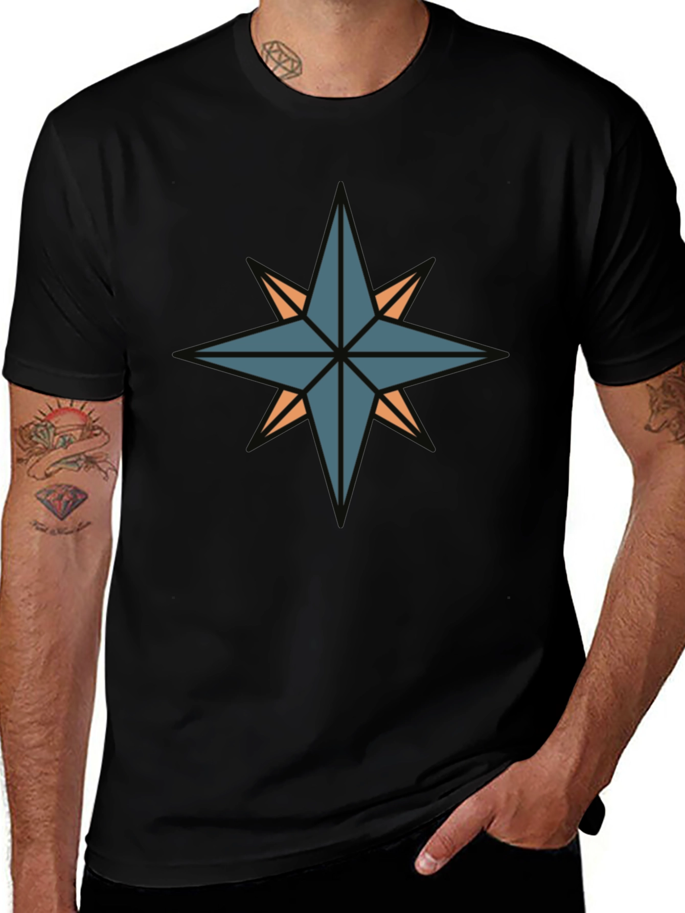 Compass Star Graphic Black T-Shirt