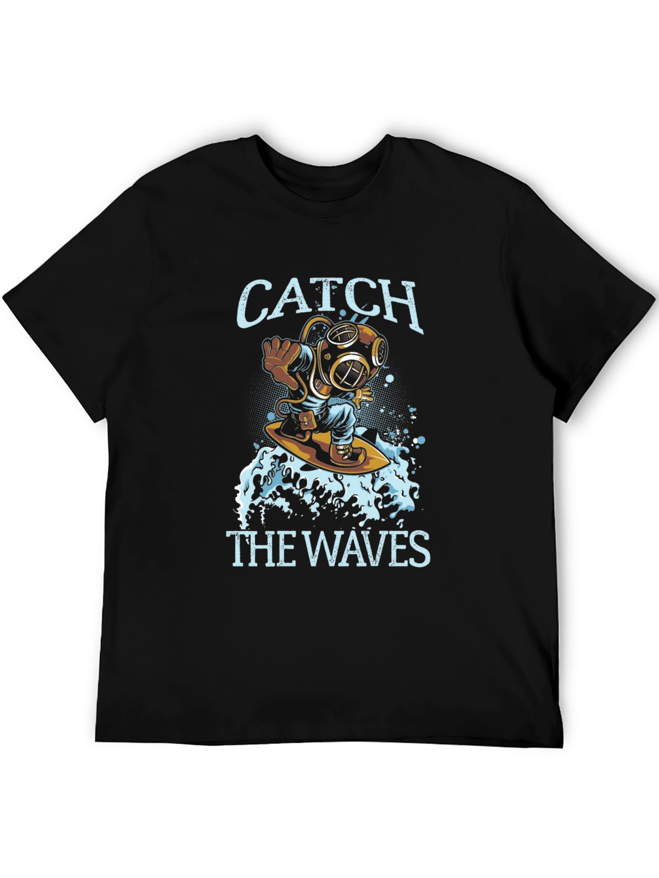 Diver Surfing Waves Graphic Tee - Black