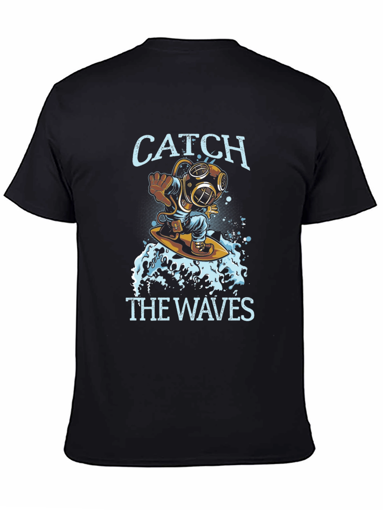 Diver Surfing Waves Graphic Tee - Black