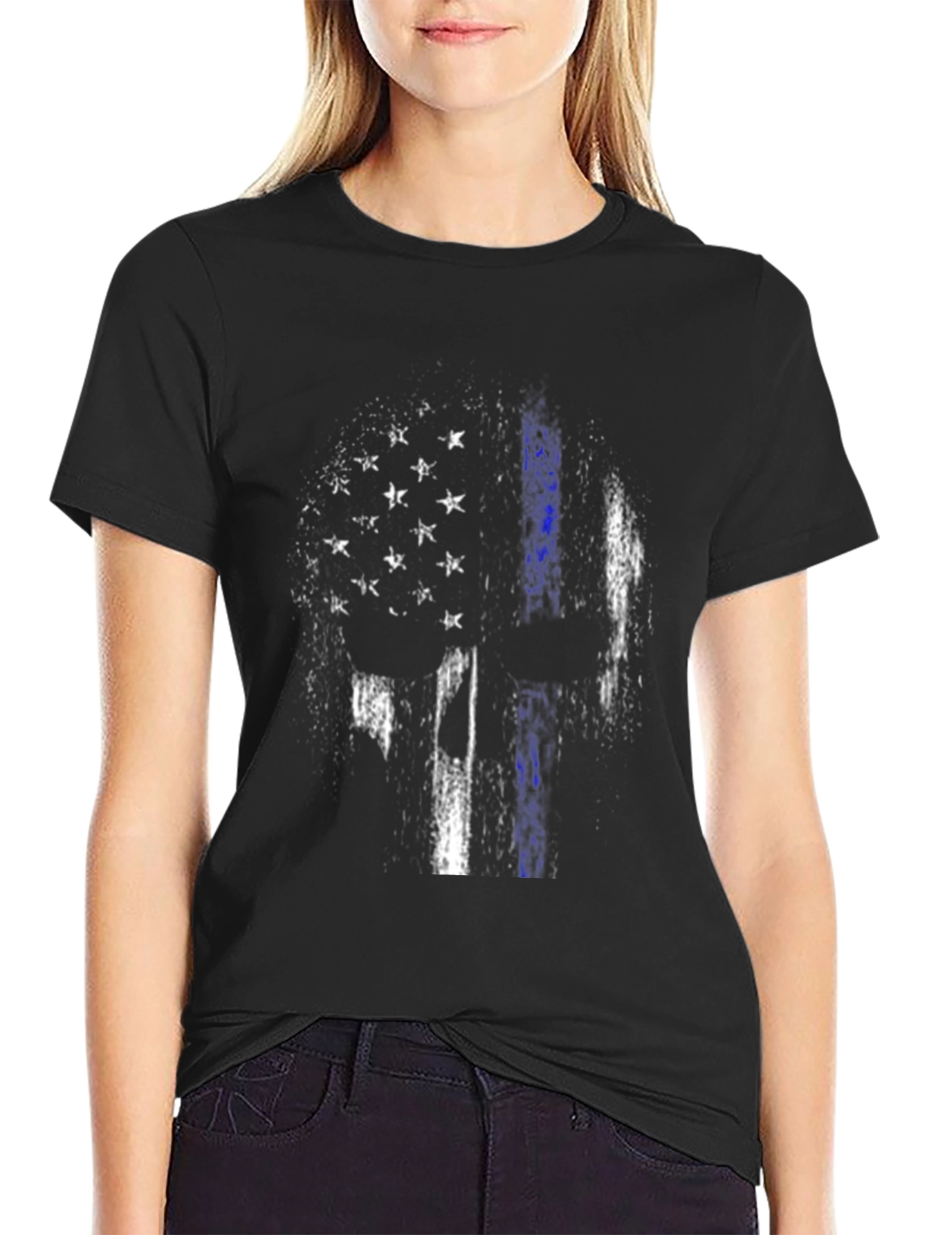 Distressed American Flag Thin Blue Line T-Shirt
