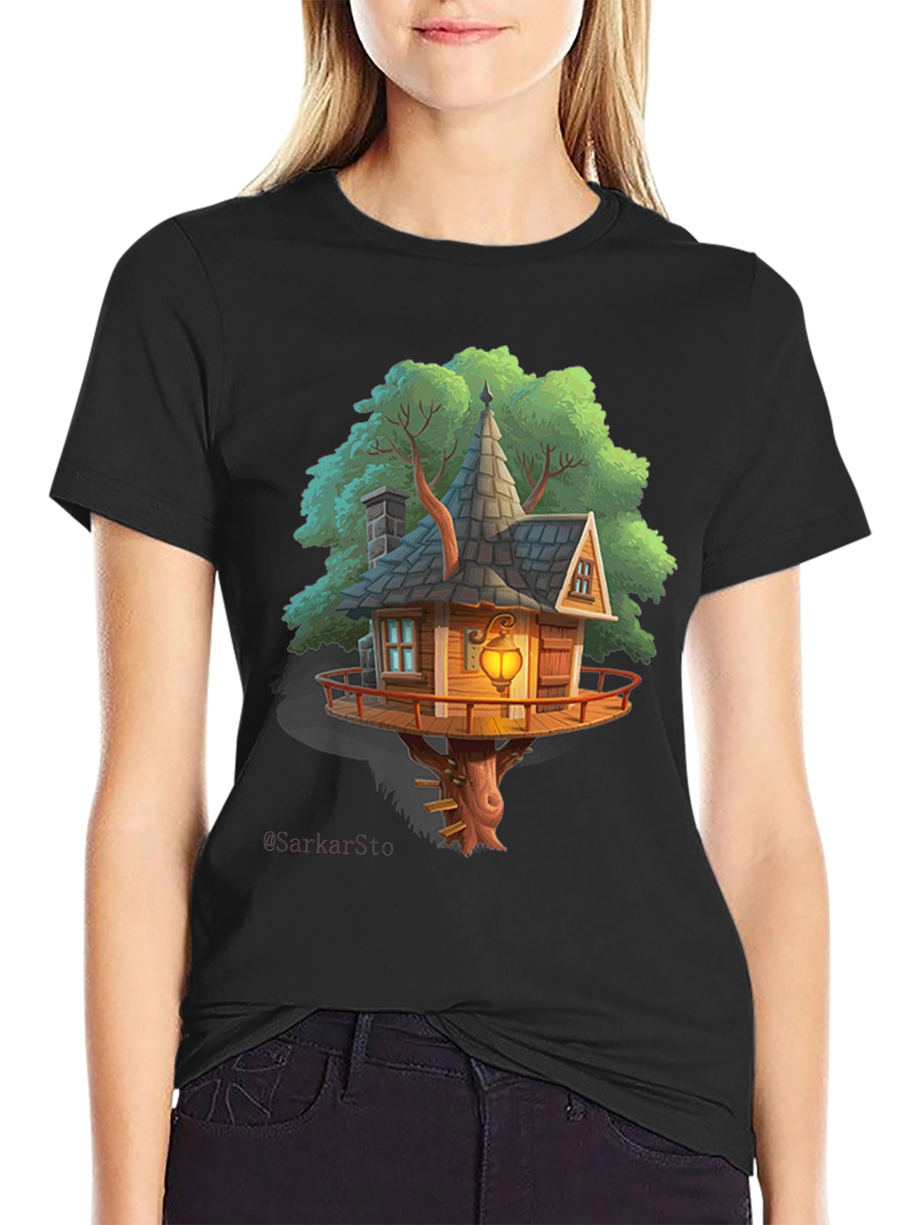 Whimsical Treehouse Graphic T-Shirt - Unique Design