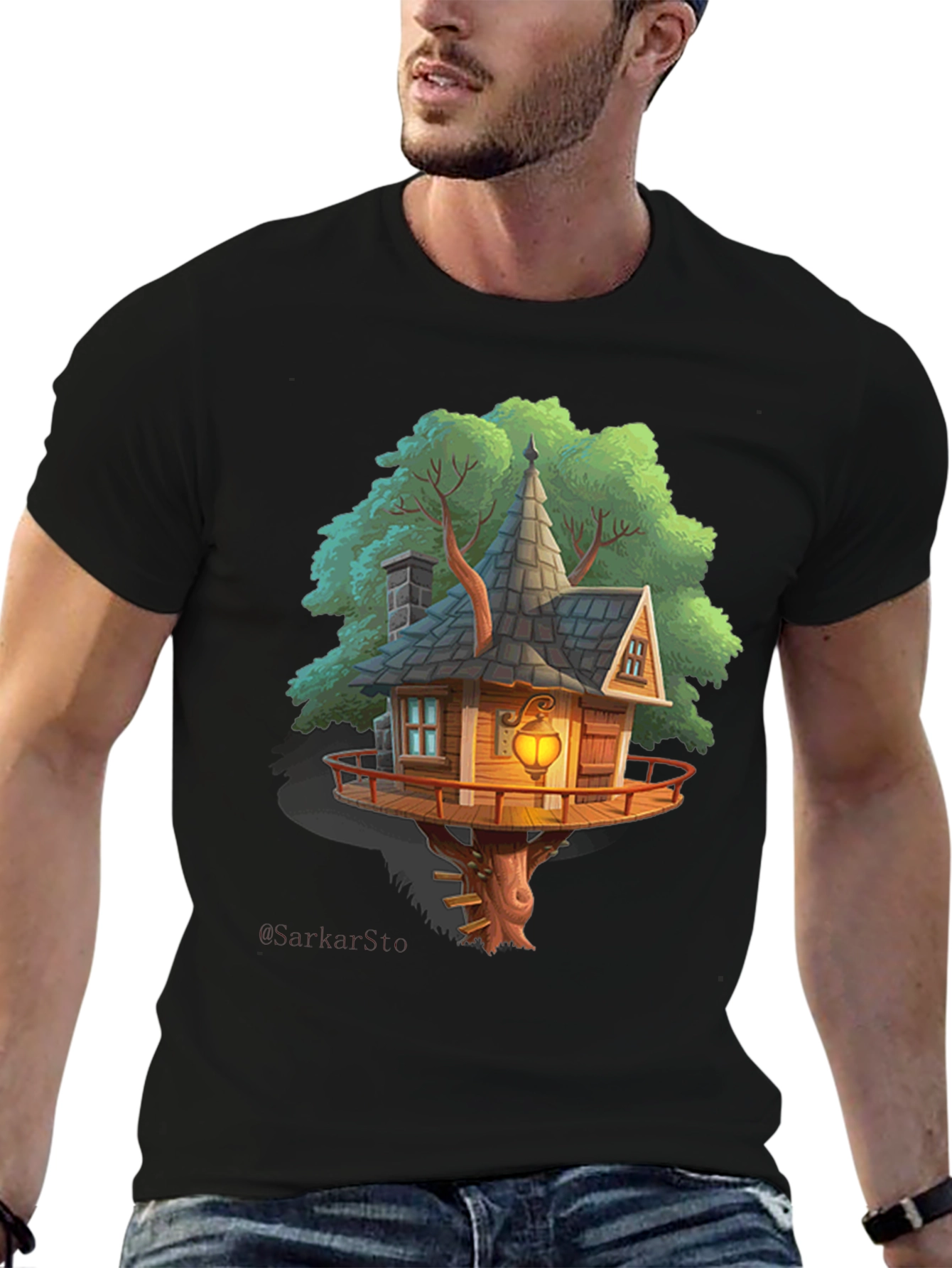 Whimsical Treehouse Graphic T-Shirt - Unique Design